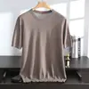 Suéter de cachemira pura para hombre, nuevo de primavera/verano, cuello redondo, tejido fino, manga corta, moda casual de punto