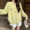 Suéter Redondo Dulce con Botones de Colores y Estampado de Cachorro, Cárdigan de Manga Larga para Mujer, Ropa Exterior Versátil Estilo Coreano para Primavera, Otoño, Invierno 2026