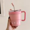 Vaso Termo para Mujer Hombre Vaso con Popote Vaso para Café de Doble Bebida Taza de Acero Inoxidable con Tapa Taza de Agua para Oficina Transfronteriza