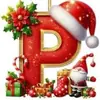 Novos Enfeites de Natal Pendentes Decorações Planas para Árvore de Natal Chapéu Vermelho Letra Inicial com Decoração de Letra Personalização Personalizada