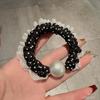 Anillo para el cabello con perla y lunares blancos y negros, estilo francés Chanel, con encaje elástico, cuerda para el cabello, tendón de goma, accesorios para el cabello, tocados