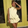 Vestido de Playa de Color Sólido Simple Estilo Europeo y Americano para Mujer, Espalda Descubierta, Cómodo Vestido Halter de Cuello Alto de Lujo Ligero