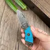 Faca Dobrável de Aço Damasco com Cabo de Turquesa Azul Transfronteiriça Faca Afiada para Frutas Mini Faca Faca de Chaveiro Faca de Bolso