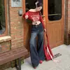 26 jeans retro estilo americano azules, nueva colección otoño/invierno, de cintura alta, pierna recta, corte holgado, pantalones de pierna ancha lavados para mujer, disponibles para dropshipping