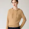 Suéter de malha com capuz feminino 100% caxemira outono e inverno novo, suéter de caxemira liso soltinho, peça externa casual
