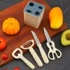 Utensílios de Cozinha Faca para Descascar Faca para Frutas Ralador de Melão Batedor de Ovos Abridor de Garrafas Conjunto de Ferramentas Domésticas com Base de Armazenamento