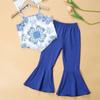 Conjunto de Ropa de Verano para Niños: Conjunto de Dos Piezas: Top Camisola Estampado y Pantalones de Pierna Ancha, Material de Algodón, Estilo Europeo y Americano, Estilo Delgado para Chicas Jóvenes
