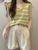 Chaleco Tejido a Rayas Vintage Talla Extra para Mujer, Top Exterior de Verano Delgado sin Mangas Hueco