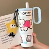 Taza Aislada con Asa, Portátil para Estudiantes, Taza con Popote de Acero Inoxidable 316, Gran Capacidad, Diseño Elegante, Adecuada para Uso en Automóvil y Actividades al Aire Libre