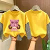 Camiseta de manga larga de algodón puro para niña para primavera y otoño 2026, top base con look en capas para niños, elegante top con estampado de dibujos animados para niña pequeña