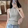 Verano Nuevo Estilo Fresco Seda Rayas Albaricoque Cuello Semi Alto Sin Mangas Top de Punto para Mujer 2026 Versátil Ajuste Ceñido Top Adelgazante
