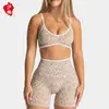 Conjunto deportivo de dos piezas teveo transfronterizo sin costuras para exteriores con bloques de color: sujetador deportivo, shorts, pantalones largos, conjunto de yoga, ropa de fitness, ropa de yoga