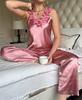 Pijama de Mujer Estilo Europeo y Americano Danny Lin Pantalones de Tirantes Sexy y Cómodo Conjunto para Estar en Casa Pijama Casual de Tirantes para Mujer