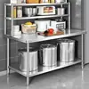 08 Bancada de Trabalho de Ângulo Reto de Aço Inoxidável para Cozinha Espessa Desmontável Mesa de Corte e Armazenamento de Cozinha com Suporte