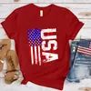 2025 Nova Roupa Feminina Europeia e Americana Amazon Wish Tema Dia da Independência Estampa Americana Gola Redonda Manga Curta Camiseta