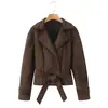 Ropa de Mujer Transfronteriza Otoño 2025 Europea y Americana Solapa Manga Larga Gamuza Doble Botonadura Chaqueta Abrigo Mujer 6332