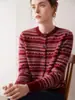 Cárdigan de Cachemir para Mujer 100% Cachemir Puro Otoño e Invierno Fair Isle Retro Jacquard de Contraste Cuello Redondo Manga Larga Chaqueta Suéter