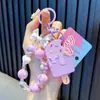Chaveiro de pelúcia de sapo de desenho animado pingente de chaveiro de carro com contas acrílicas decoração de mochila pequeno presente atacado