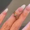 Anel Aberto Ajustável de Flor de Zircônia Colorida Estilo Ins de Luxo Leve Transfronteiriço Desenho Animado Anel para Dedo Indicador da Princesa para Mulheres Cobre