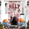 Nuevas Decoraciones de Cubierta de Puerta de Halloween Transfronterizas, Configuración de Escena de Halloween de Casa Embrujada de Horror con Huella de Mano, Bandera de Pancarta para Puerta Exterior