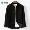 Camisa de trabajo de otoño para hombre, moderna y versátil, chaqueta camisa casual de manga larga con cuello mao para hombres jóvenes