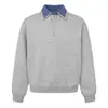Sudadera de hombre de imitación dos piezas con cuello de solapa, primavera y otoño, marca de tendencia europea y americana, cuadros con bloques de color, jersey de cuello semiabierto, corte holgado