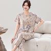 Pijama para madres de mediana edad y mayores, con estampado digital, pantalones de manga corta, tejido de algodón sintético, ropa de casa, conjunto de cárdigan con botones florales