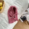 Invierno Nuevo Moda Coreana Infantil Etiqueta Lateral Simple Botón Sombrero a Prueba de Frío con Bufanda Integrada Sombrero Versátil Sombrero de Rafia