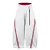 Pantalones Casuales de Pierna Ancha de Longitud Hasta el Suelo a Rayas Color-Block, Estilo Retro Americano, Falsos de Dos Piezas, Cintura Doble con Dobladillo Curvo, Marca de Moda Unisex