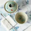 Taza de Té Doméstica Azul y Rosa con Loto, Estilo Antiguo, Pintada a Mano, Cerámica Arita, Taza para Té Kung Fu, Taza de Degustación