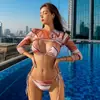 Nuevo bikini de malla de tres piezas con manga larga 2022 Amazon AliExpress traje de baño dividido con efecto de onda de agua