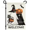Nueva Bandera de Jardín de Halloween de Amazon con Gato Negro Maligno, Calabaza y Elementos de Bruja para Decoración de Bandera de Halloween en el Jardín