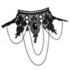 Gargantilla gótica oscura transfronteriza collar de encaje negro para mujer, collar de clavícula de cadena multicapa, collar de borla exagerada europeo y americano