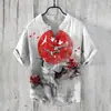 Patrón Verano Delgado Transfronterizo Estampado Digital Cuello en V para Hombre Pulóver de 3 Botones Casual Lino Polo