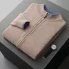 Bestseller de Amazon Otoño/Invierno Suéter de Lana 100% Pura para Hombre Moda Versátil Cardigan Tejido Bloque de Color Ropa Exterior