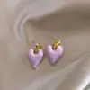 Pendientes de Borla Corazón Personalizados Simples de Aguja Plateada con Diseño de Corazón Morado Esmaltado, Pendientes de Lujo Ligero y de Alta Gama