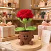 Adorno de Planta en Maceta Rosa Tejido a Mano Lindo con Manos y Pies Flor de Hilo Maceta Muñeca Decoración Creativa de Escritorio