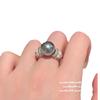Anillo de gema de guepardo perla gris bastante grande combinación de anillo de corona de circón con cuentas de mar profundo Cortes
