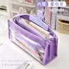 Bolsa de Lápis de Alta Capacidade para Estudante do Ensino Médio de Alto Valor Bolsa de Lápis Transparente Bolsa de Papelaria Estilo Japonês Simples Estojo para Lápis de Estudante do Ensino Fundamental Bolsa de Lápis