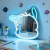 Espejo LED de Dibujos Animados Luz de Neón Espejo de Maquillaje Emisor de Luz Decoración Regalo para Niña Espejo de Corazón Luz de Ambiente Luz de Relleno