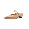 Modelo Nuevo 2026 Mules Altos de Verano para Mujer, Medias Zapatillas Hechas de Piel de Vaca de Capa Superior con un Tacón Oculto de 5.5 cm