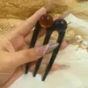 Pasador de Pelo Simple con Perlas de Tres Dientes de 8cm Artefacto para el Cabello en la Parte Posterior de la Cabeza Pasador Elegante Estampador de Cabello Moda Pasador de Cabello Peine de Cabello