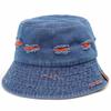 Sombrero de Pescador Denim Rasgado Bloques de Color para Mujer Estilo Coreano Primavera y Verano Lavado Colorido Letra Etiqueta de Cuero Sombrero Cubo Sombrero de Sol Moderno