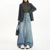 Pantalones de pierna ancha de otoño, corte holgado, resistentes al desteñido, mezclilla de color original, jeans cómodos, adecuados para todas las estaciones, adelgazantes y versátiles para mujer
