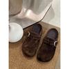 Bamuxiu Couro Bovino de Primeira Camada Outono 2025 Novo Retro Confortável e Versátil Solado Grosso Chinelos Slip-On com Fivela para Mulheres