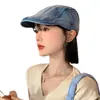 Gorra de Pana Lavada Vintage para Mujer, Estilo Coreano, Circunferencia de Cabeza Grande, Boina Adelgazante, Estilo Británico, Gorra de Pana Artística