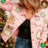 Nueva chaqueta vaquera corta de algodón puro Navidad otoño e invierno estampado 3D personalidad moderna top ajustado para mujer