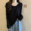 Camiseta de Manga Larga con Cuello en U para Tallas Grandes, Nueva Moda Otoñal 2024 para Mujer, Camisa Básica de Color Versátil Holgada