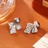 Pendientes Populares de Perlas con Lazo Totalmente Incrustados de Diamantes, Pendientes de Moda Exquisitos de Dos Formas de Llevar, Pendientes Retro Franceses