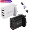 Carga rápida, 3 puertos USB múltiples, 5 V/9 V/12 V, regulaciones de EE. UU., regulaciones europeas, viajes inteligentes, regulaciones británicas, cargador de teléfono móvil QC3.0